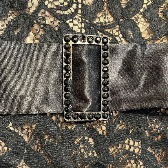 Cachet Y2K Rhinestone‎ Belted Prom Dress Lace Sheer A-line Halter Cocktail - Picture 5 of 6